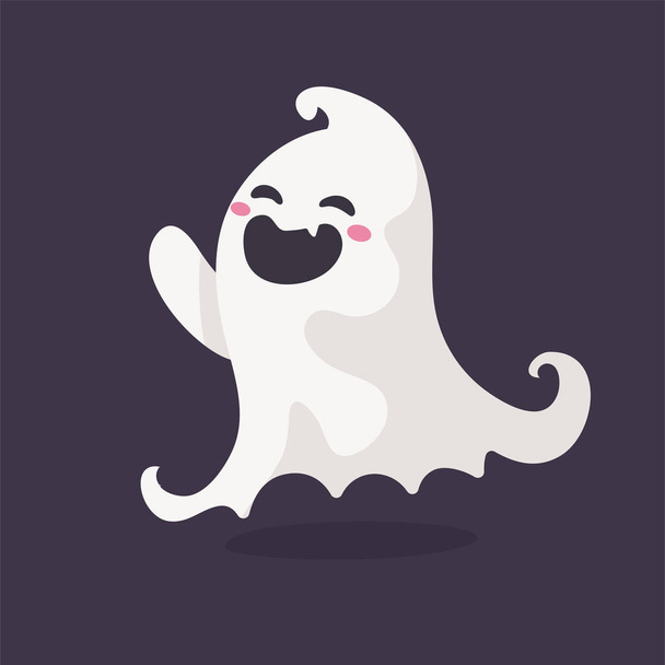 Cartoon ghost in white robe floating Haunt and scare people on Halloween night. - ベクター画像