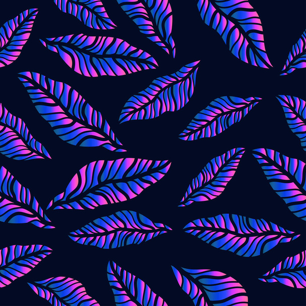 Seamless Floral Pattern with Colorful Gradient in Retro Style. Exotic Leaf Vector - Vektor, Bild