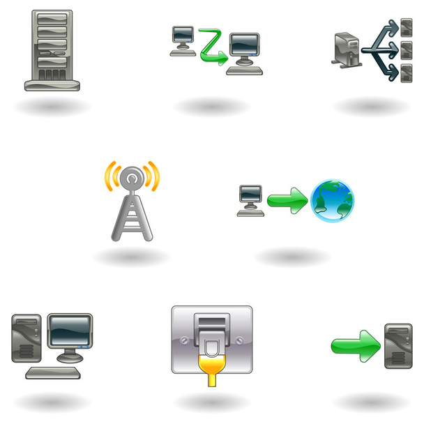 Conjunto de iconos de red de computadora brillante
 - Vector, imagen