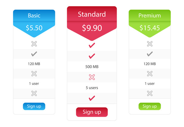 Light pricing list with 3 options and one recommended plan - Vector, Image