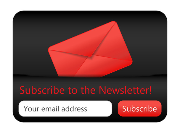Dark subcribe to newsletter website element with red envelope - Vector, Image