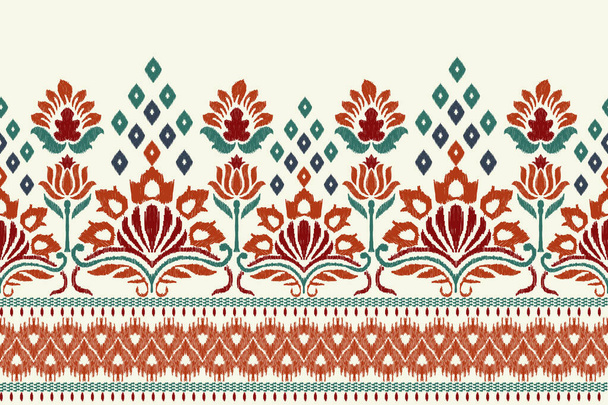 白い背景にイカットの花ペイズリー刺繍。イカットの民族的な東洋のパターンの伝統。アステカスタイル抽象的なベクトルのイラスト。 - ベクター画像