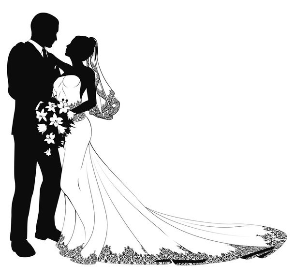 Bride and groom silhouette - Wektor, obraz