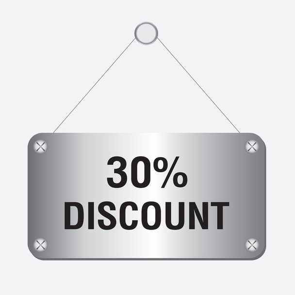 Silver metallic 30 percent discount sign hanging on the wall - Vetor, Imagem