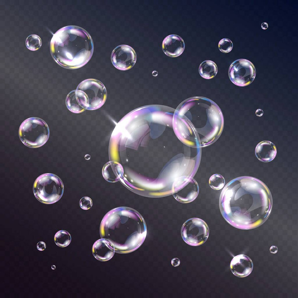 Реалістичне мило веселка кольорові бульбашки на прозорому фоні Векторні ілюстрації
 - Вектор, зображення