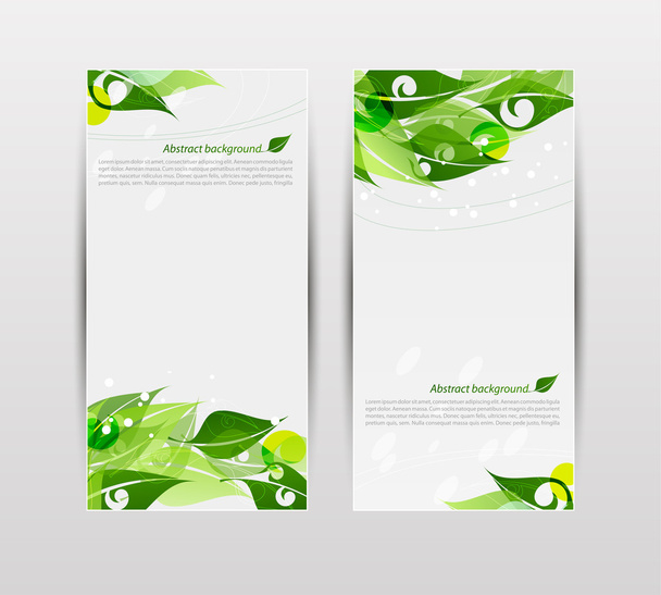 Set of banners with fresh green leaves - Vector, Image