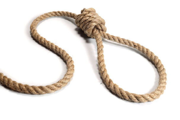Noeud à corde isolé sur blanc, une boucle de corde pour accrocher - Photo, image
