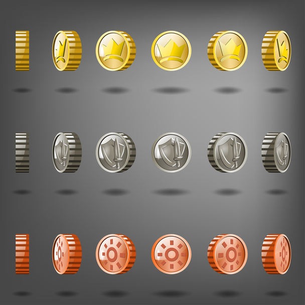 Moneda rotación oro cobre plata
. - Vector, imagen