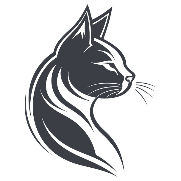 Примите очарование и изысканность с нашим элегантным черно-белым векторным логотипом кота - Вектор,изображение
