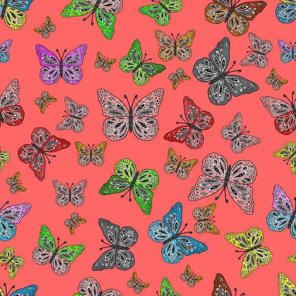 Collection de papillons colorés, volant dans différentes directions. Modèle abstrait sans couture pour les filles, les garçons, les vêtements, le papier peint. illustration. - Photo, image