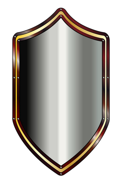 Un escudo metálico típico de un caballero de antaño aislado sobre un fondo blanco - Vector, imagen