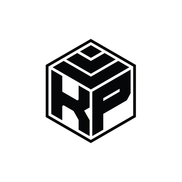 KP Logo monogram hatszög geometriai alakú, elszigetelt vázlatos tervezési sablonnal - Fotó, kép