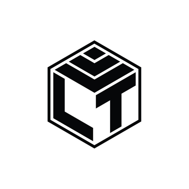LT Logo monogram with hexagon geometric shape isolated outline design template - Photo, Image