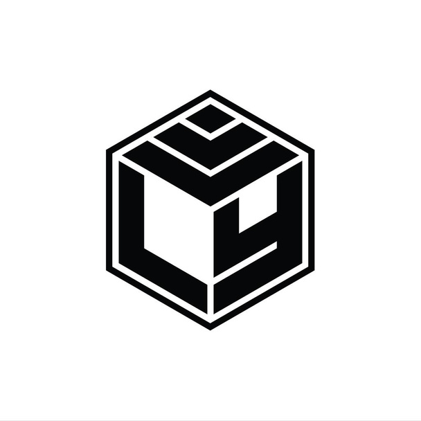 LY Logo monograma con forma geométrica hexágono plantilla de diseño de contorno aislado - Foto, imagen