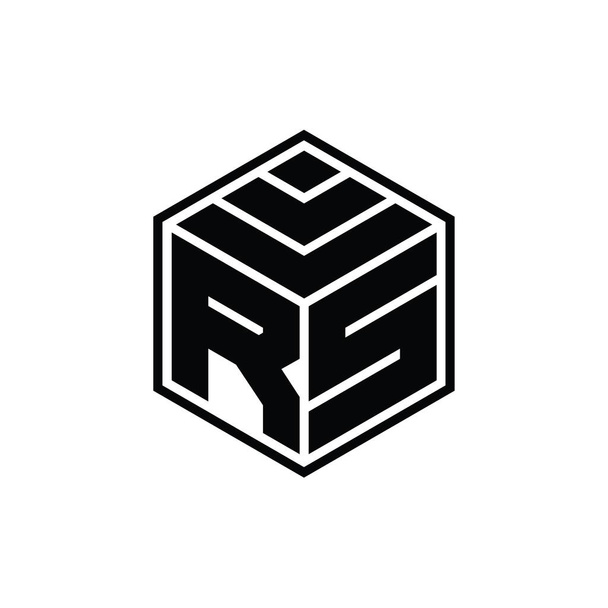Monografia logo RS z sześciokątnym geometrycznym kształtem odizolowanego szablonu szkicowego - Zdjęcie, obraz