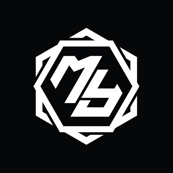Монограмма МОЕГО логотипа шестиугольник с геометрическим абстрактным изолированным шаблоном очертания - Фото, изображение