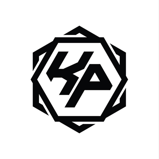 KP Logo monogram hatszög alakú geometriai absztrakt elszigetelt vázlatos tervezési sablon - Fotó, kép