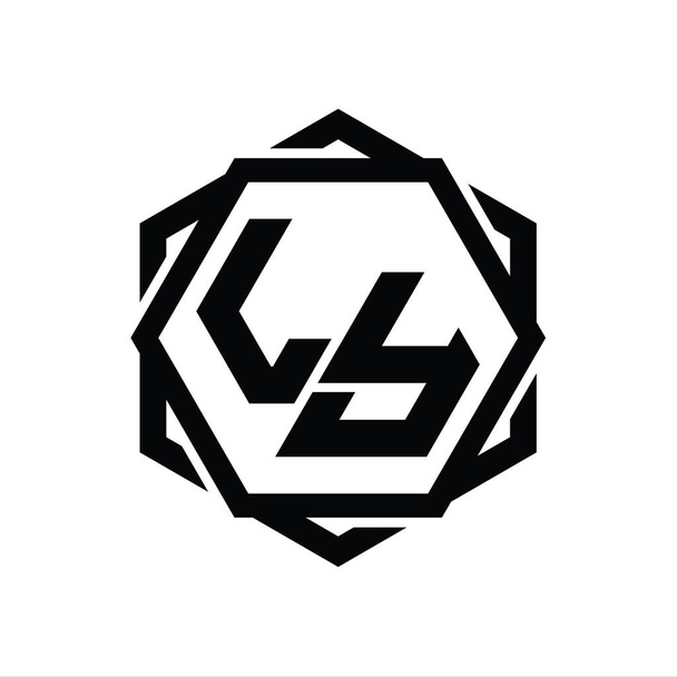 LY Logo monograma hexágono forma con plantilla de diseño de contorno aislado abstracto geométrico - Foto, imagen