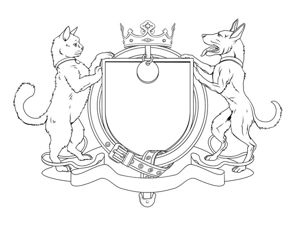 Cat and dog pets heraldic shield coat of arms - Vektor, obrázek