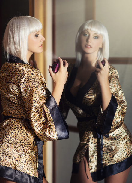 Blonde in a silk robe - Photo, Image
