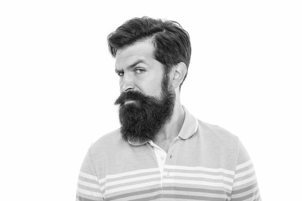 Bearded man portrait. Serious man with bearded and moustached face. Bearded man looking askance isolated on white. - Fotografie, Obrázek