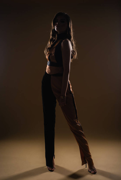 Σιλουέτα του όμορφου κοριτσιού του χορού που ποζάρει στο στούντιο - Φωτογραφία, εικόνα