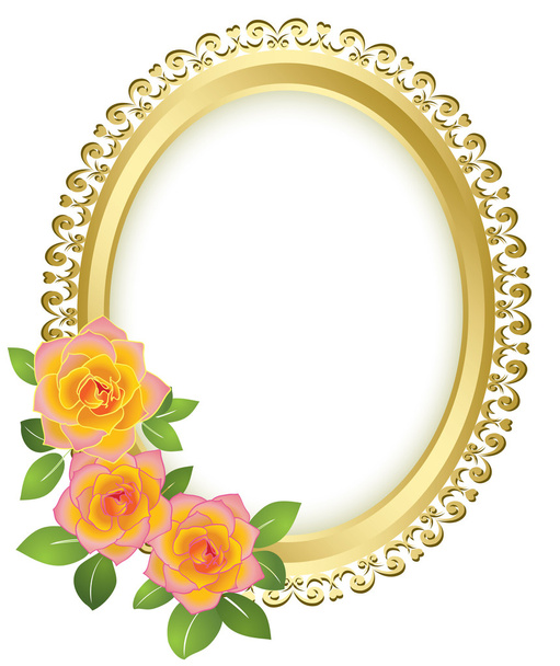 goldener ovaler Rahmen mit Blumen - Vektor - Vektor, Bild