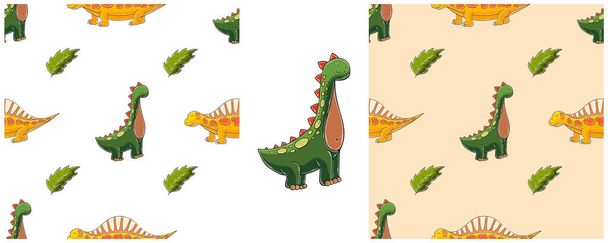 Dinosaurs of the Jurassic period. Set funny kids dinosaurs seamless pattern. Print - Vector, Image