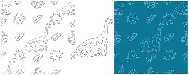 Kolorowanki Zestaw dinozaurów bezszwowy wzór. Dinozaury okresu jurajskiego. Drukuj na wzór tkaniny, tkaniny, tkaniny, tapety, papier pakowy - Wektor, obraz