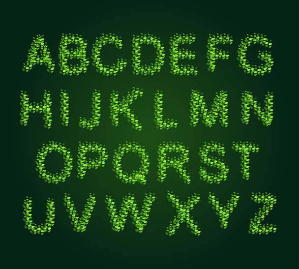 Eco alphabet. Leaves  Font Green. letters from the tree's leaves - Vector, Imagen