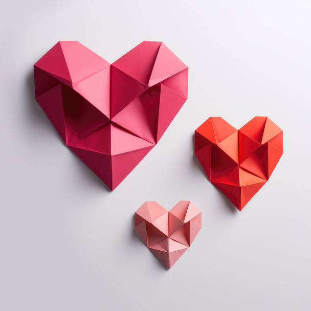 Close up view of paper craft origami heart shape. - 写真・画像