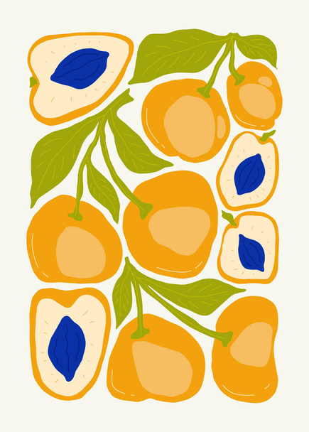 Frutta elementi astratti. Cibo e composizione sana. Moderno stile minimale alla moda Matisse. Manifesto di frutta, invito. Disposizioni vettoriali per biglietti di auguri o inviti - Vettoriali, immagini