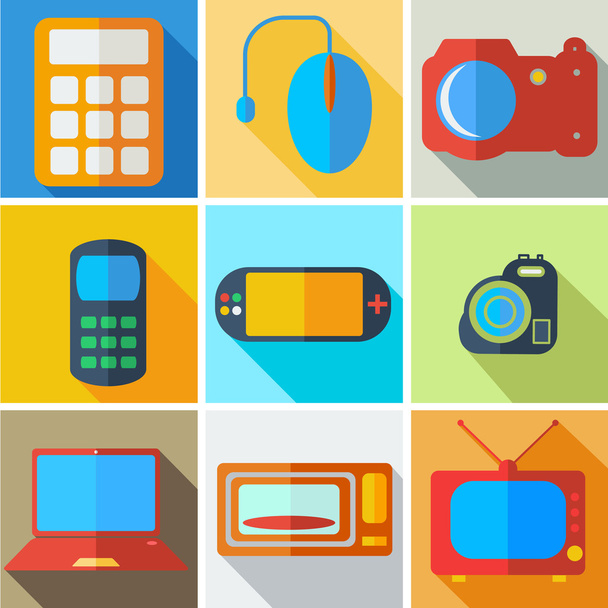Collection modern flat icons computer technology with long shado - Vektor, obrázek