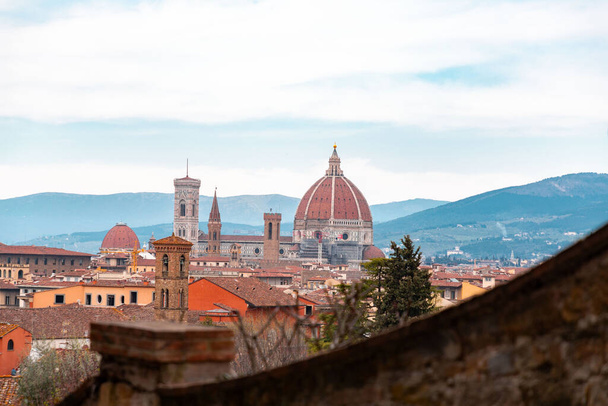 Florence, Italy - April 6, 2022: The dome of the Santa Maria del Fiore Cathedral, Florence, Tuscany, Italy. - Fotó, kép