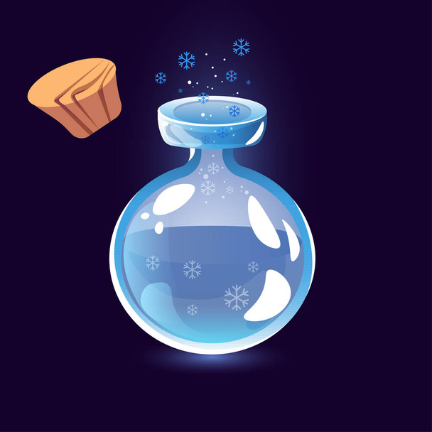 a bottle of snowflake cold and freezing potion corked - Vector, Imagen