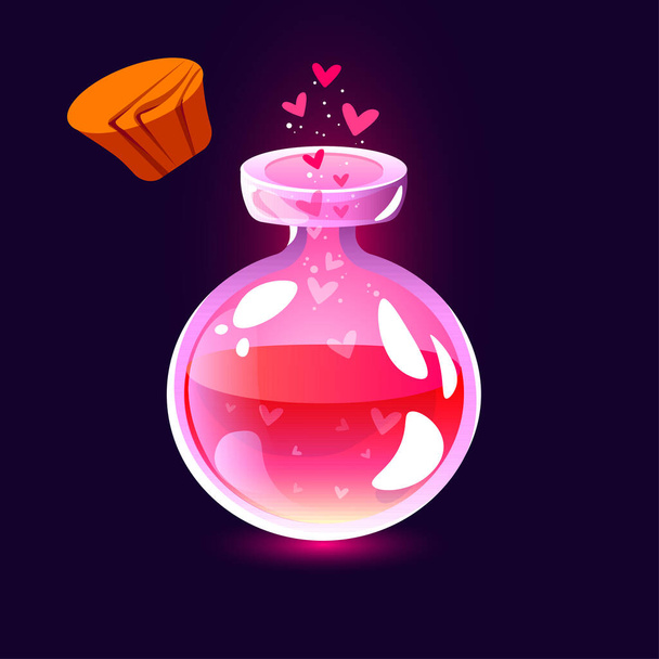 a bottle of pink love potion and hearts cork - Vetor, Imagem