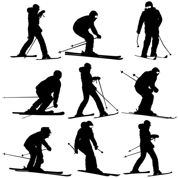 Skirennfahrer Männer und Frauen rasen Hang hinunter. Vektorsport - Vektor, Bild