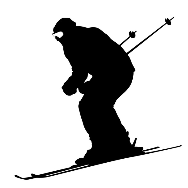Sciatore di montagna che corre lungo il pendio. Silhouette sportiva vettoriale. - Vettoriali, immagini