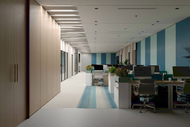 3D рендеринг современного рабочего офиса. - Фото, изображение
