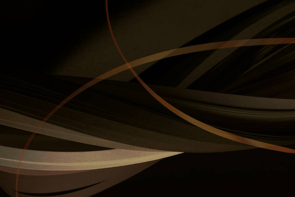 Brown Color strip wave paper with gold line. Abstract texture background. - 写真・画像