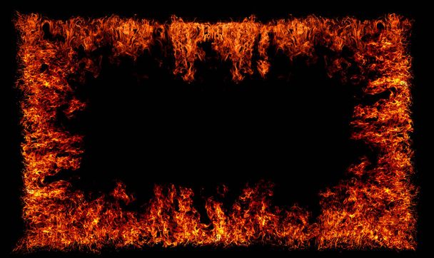 Fire flame frame. Burn lights on a black background. Borders and frames from fire. Abstract fire element. Border from fire element - Foto, Imagem
