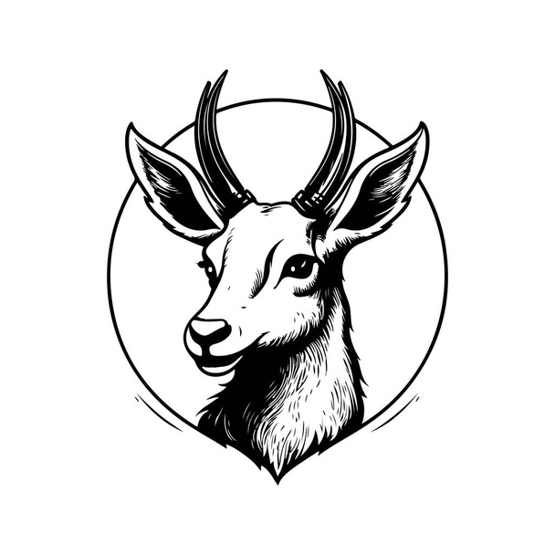 muskus hert, vintage logo lijn kunst concept zwart-wit kleur, met de hand getekend illustratie - Vector, afbeelding