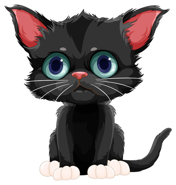 Χαριτωμένο μαύρο γατάκι στην καθιστή εικόνα Pose - Διάνυσμα, εικόνα