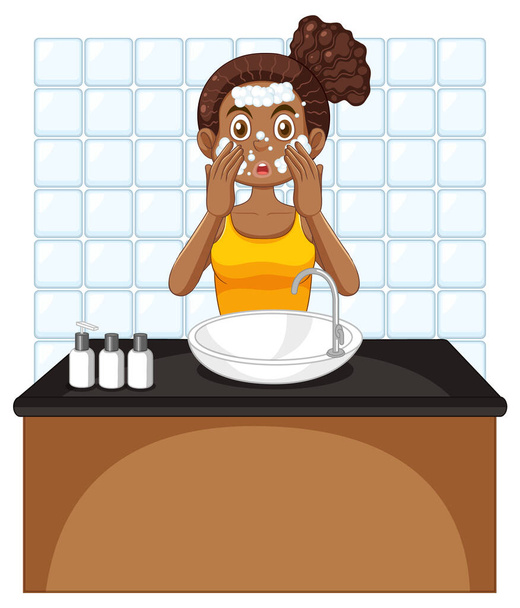 Um rosto de limpeza adolescente fêmea na ilustração da pia - Vetor, Imagem