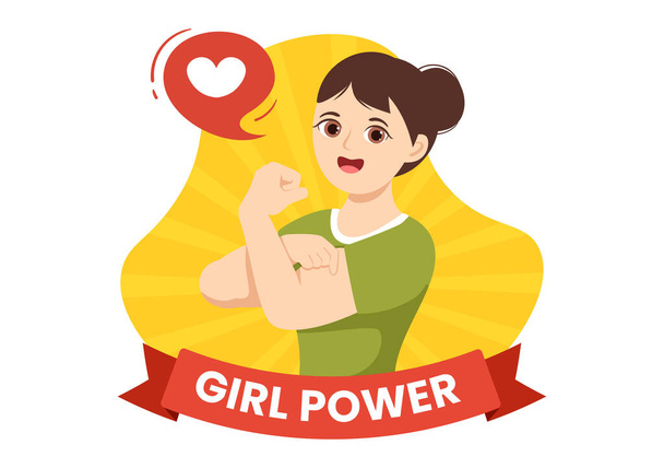 Girl Power Vector Εικονογράφηση για να δείξει τις γυναίκες μπορεί επίσης να είναι ισχυρότερη και ανεξάρτητη στα δικαιώματα των γυναικών και την πολυμορφία επίπεδη χέρι κινουμένων σχεδίων σχεδιαστεί Πρότυπα - Διάνυσμα, εικόνα