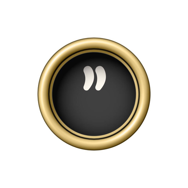 Quotation mark. Vintage golden typewriter button isolated on white background. Graphic design element for scrapbooking, sticker, web site, symbol, icon. Vector illustration. - Vektor, Bild
