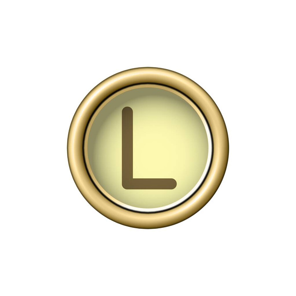Letter L. Vintage golden typewriter button isolated on white background. Graphic design element for scrapbooking, sticker, web site, symbol, icon. Vector illustration. - Vettoriali, immagini