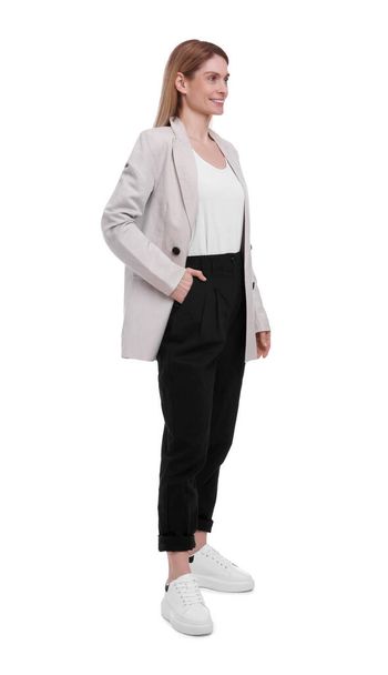 Beautiful happy businesswoman posing on white background - Fotografie, Obrázek
