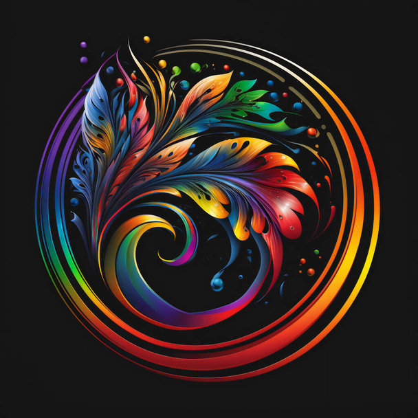 Dynamische Circulaire Logo ontwerpen: gedurfde en kleurrijke illustraties op zwarte achtergrond - Foto, afbeelding