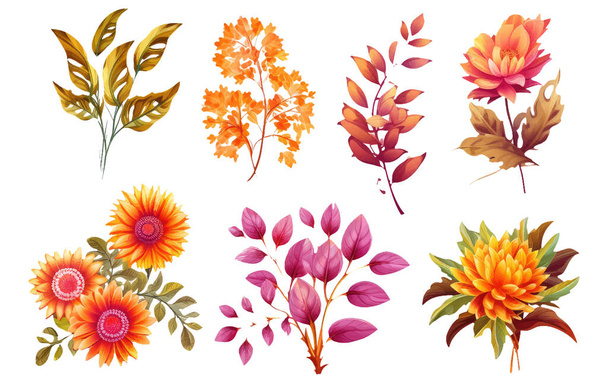 set vector illustration autumn bouquet elements isolated on white background. - Vektör, Görsel